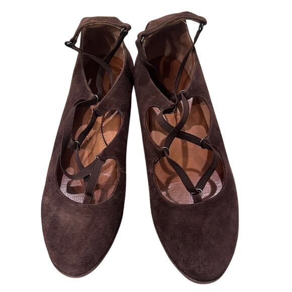 L'Amour Des Pieds Benham Low Wedge Heels Brown Suede Leather Size 8 NWOT - Picture 1 of 6